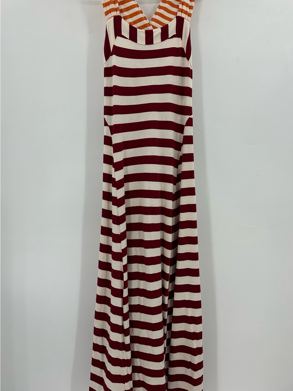 Anthropologie Maroon and Cream Striped Maxi Dress